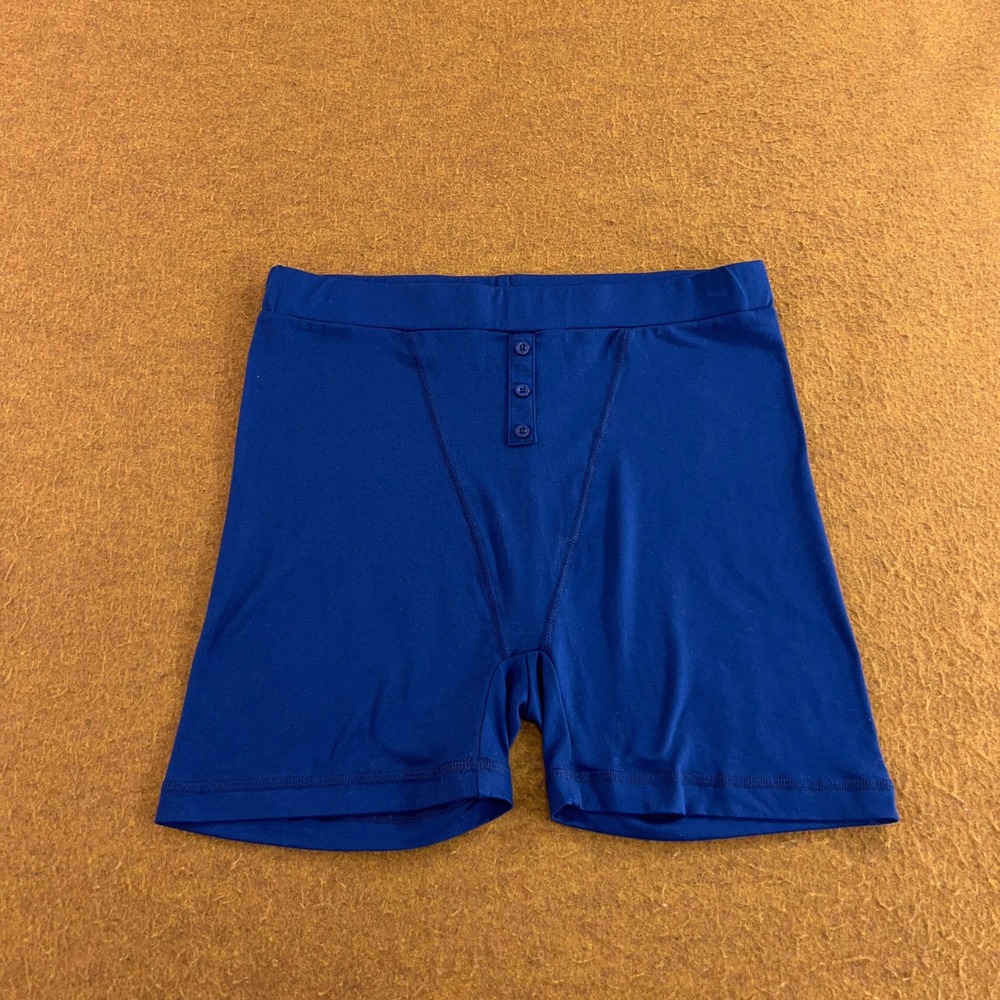 Fashion Nova Womens Large Navy Blue Faux Button Fly Fitted Lounge Shorts New
